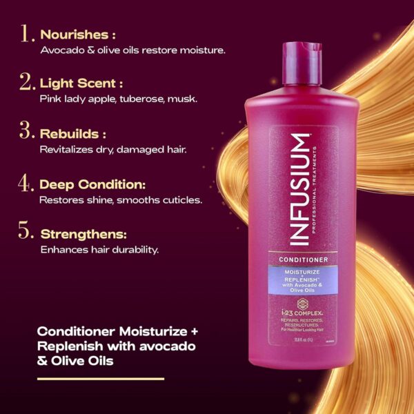 Infusium Moisturize and Replenish Conditioner - Hair Conditioner for Dry Hair - With Avocado and Olive Oils - Conditioner for Women - 1 L