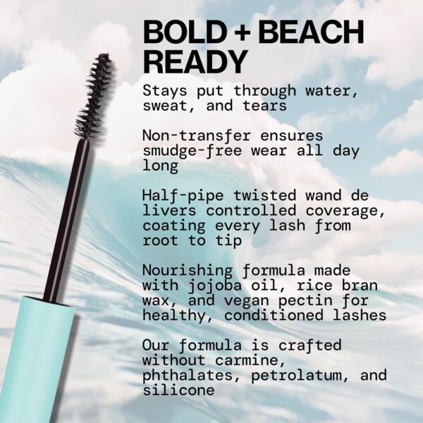 Pacifica Mascara – Surf Lash Eyelash Mascara, Water-Resistant Lash-Defining Formula with Jojoba Oil & Vegan Pectin for Long, Full Lashes, Unique Half-Pipe Twisted Wand, Vegan & Cruelty-Free