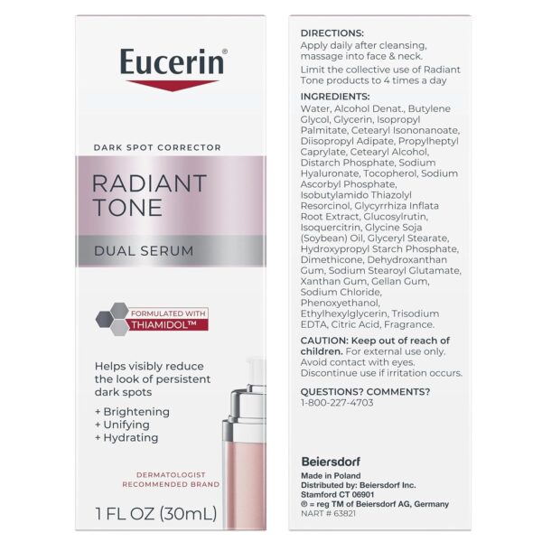 81JVM2KxiFL._SL1500_.jpg Eucerin Radiant Tone Dual Serum Dark Spot Corrector, Dark Spot Serum with Thiamidol and Hyaluronic Acid, Helps Visibly Reduce the Look of Persistent Dark Spots, 1 Fl Oz Bottle