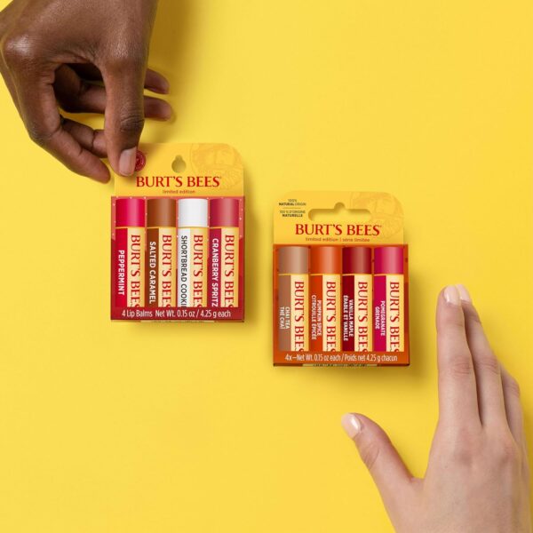 Burt's Bees Lip Balm, 100% Natural Origin, Peppermint, Salted Caramel, Shortbread Cookie and Cranberry Spritz Moisturizing Lip Balms (4-Pack)