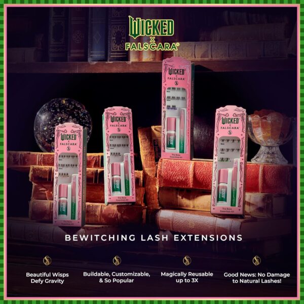 WICKED X FALSCARA False Eyelashes, ‘Munchkinland’, 8mm-10mm Natural Volume, Multicolored Glitter, Lash Extension Kit Includes Mini BOND NET WT 4.5 G (0.15 Oz.), Mini Applicator, & 10 Lash Clusters