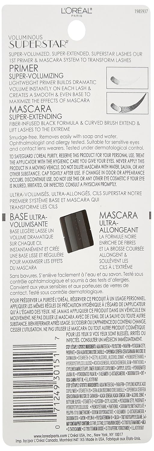L'Oreal Paris Cosmetics Voluminous Superstar Mascara, Washable, Blackest Brown, 0.41 Fl. Oz, 1 Count