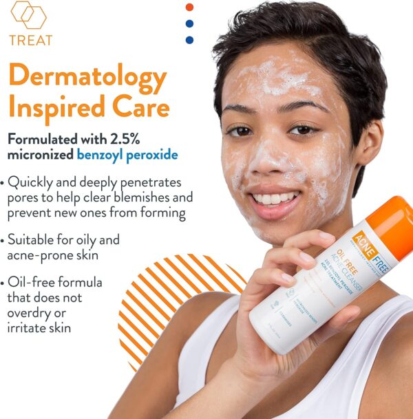 AcneFree Oil-Free Acne Cleanser for Oily Skin and Acne Prone Skin Formulated with Benzoyl Peroxide 2.5%, helps Clear Blemishes and Nourish Skin, 8 Fl Oz (Pack of 3)