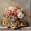 Cat Floral Vase Perfume Canvas Fashion Pet Art, Gallery Wrapped, 24" x 24"