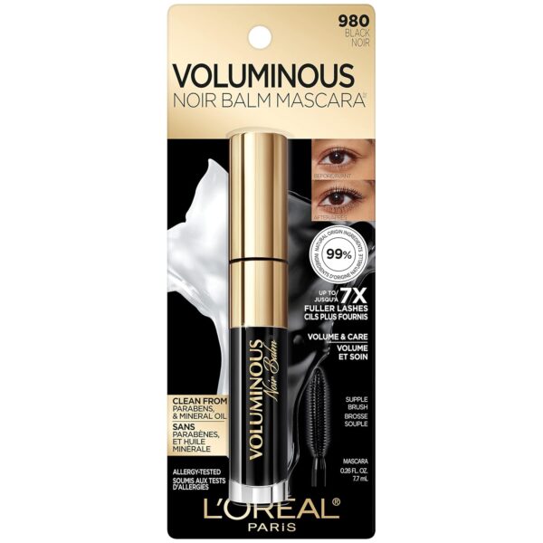 L'Oreal Paris Voluminous Noir Balm Volumizing Mascara, Washable, Black, 0.26 Fl Oz., 1 Count