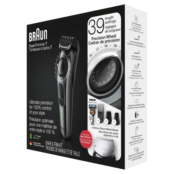 Braun Beard Detail Trimmer, Hair Clippers for Men, Cordless & Rechargeable, Mini Foil Shaver with Gillette ProGlide Razor, Silver, 10 Piece Set