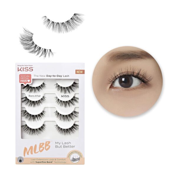 KISS My Lash But Better Fake Eyelashes Multipack – Bare Affair, 4-Pair Pack, Invisible, Lightweight, Reusable, Contact Lens Friendly, Voluminous, Comfortable | 8 Total