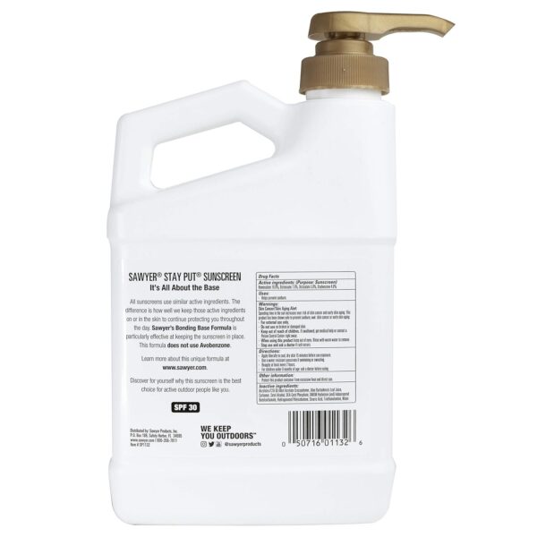 Sawyer Products SP1132 SPF 30 Stay-Put System 1 Sunblock Lotion Dispensing Jug, 32-Ounce, White