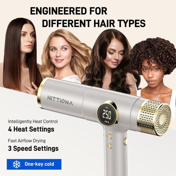 Dual Voltage Ionic Hair Dryer with Diffuser - 2000W Professional High-speed Blow Dryer for Women, Fast Drying & Low Noise, Lightweight and Intelligent Heat Control, European Travel 110V-120V/220V-240V