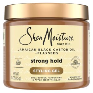 SheaMoisture Strong Hold Styling Gel+Flaxseed Jamaican Black Castor Oil Gives Controlled Style,AllDay Hold,Infused With Castor Seed Oil,SheaButter & Indulgent Scent ParabenFree AntiFrizz Hair Gel 15oz