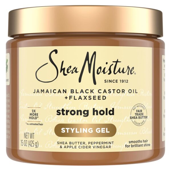 SheaMoisture Strong Hold Styling Gel+Flaxseed Jamaican Black Castor Oil Gives Controlled Style,AllDay Hold,Infused With Castor Seed Oil,SheaButter & Indulgent Scent ParabenFree AntiFrizz Hair Gel 15oz
