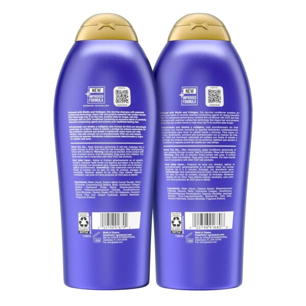 OGX Shampoo and Conditioner Set, Thick and Full + Biotin and Collagen, Purple, Helps Thicken and Texturize Hair, Ideal for Flat to Medium Volume Hair, 25.4 FL OZ, 2 Pack