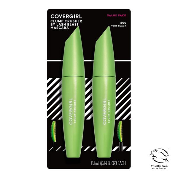 COVERGIRL Clump Crusher Mascara, 20X More Volume, Double Sided Brush, Long-Lasting Wear - 800 Very Black, Pack of 2