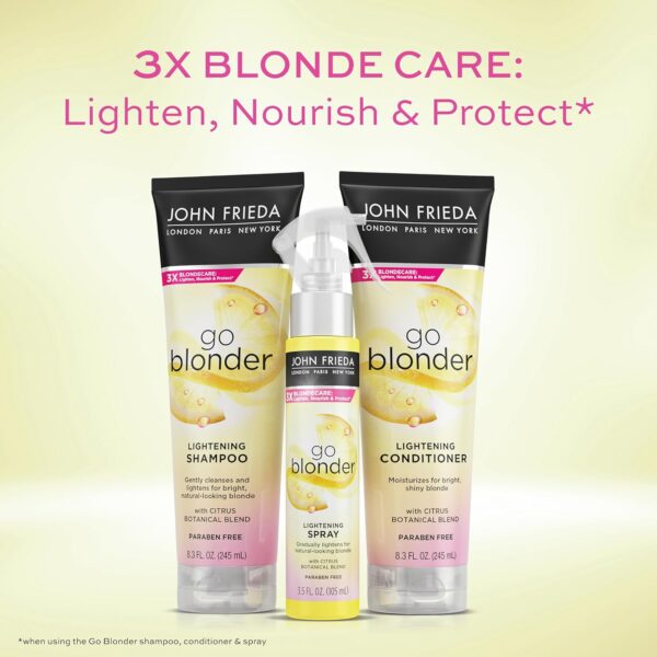 John Frieda Go Blonder Shampoo and Conditioner Set, Gradually Lightens Blonde Color Up, For Natural or Color-Treated Hair, Formulated with a Citrus Botanical Blend, Paraben Free, 8.3 oz, Pack of 2