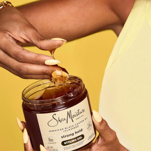 SheaMoisture Strong Hold Styling Gel+Flaxseed Jamaican Black Castor Oil Gives Controlled Style,AllDay Hold,Infused With Castor Seed Oil,SheaButter & Indulgent Scent ParabenFree AntiFrizz Hair Gel 15oz