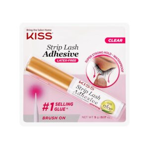 KISS Strip Lash Adhesive, Lash Glue, 24hr Strip Eyelash Adhesive, Clear, Includes Lash Adhesive, Long Lasting Wear, Can Be Used with Strip Lashes and Lash Clusters