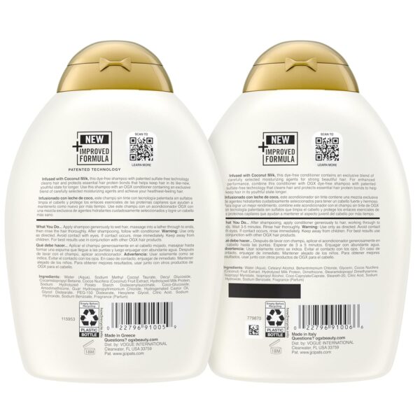 OGX Nourishing + Coconut Milk Shampoo & Conditioner Set, Hydrating & Restoring, Moisturizes for Soft Hair After the First Use, Sulfate-Free Surfactants, 2 Items, 2 x 13 fl. Oz