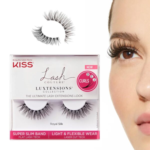 KISS Lash Couture LuXtensions Collection False Eyelashes, Flat Lash Technology, Super Slim Lash Band, Real Lash Extension Fibers, Reusable, Style ‘Royal Silk’, 10mm,1 Pair Strip Lashes