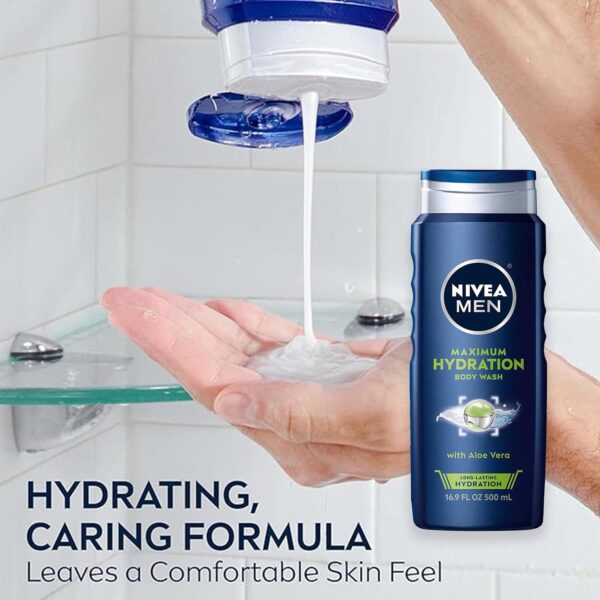 NIVEA MEN Skin Care Set for Men with Aloe Vera, Maximum Hydration Hydrating Body Lotion for Men, 16.9 Fl Oz Bottle + Maximum Hydration Hydrating Body Wash for Men, 16.9 Fl Oz Bottle (Pack of 3)