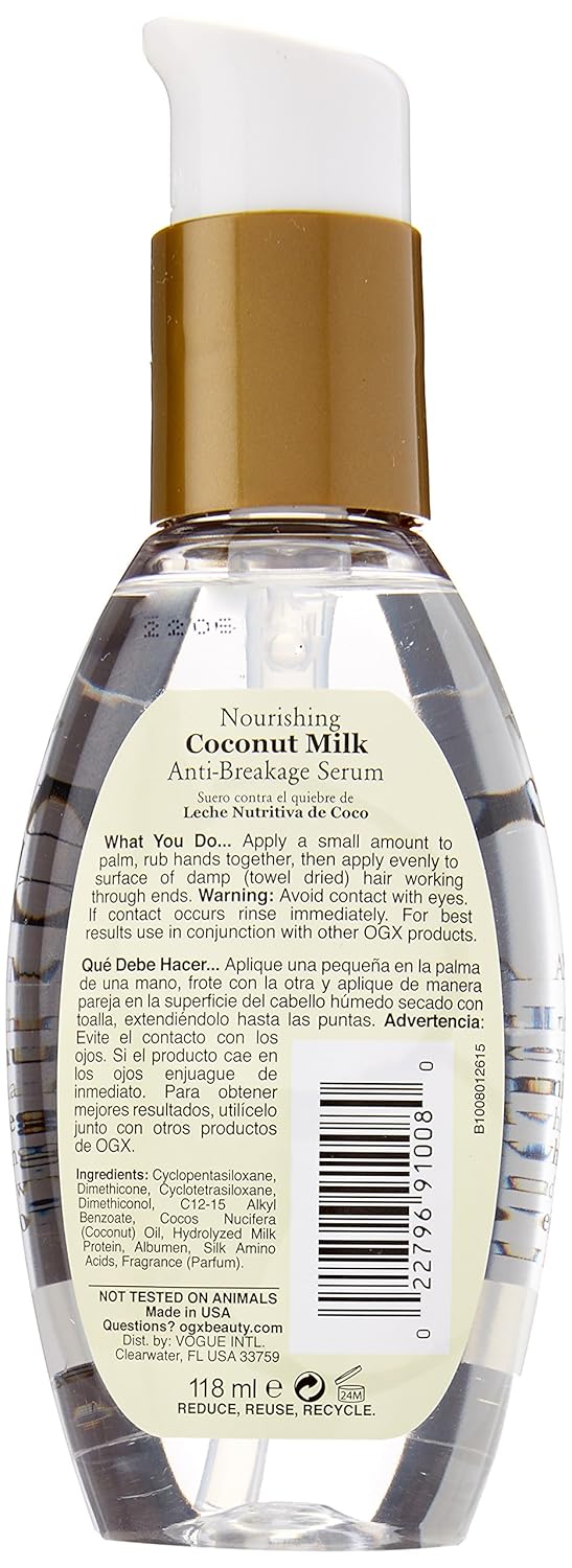 OGX Nourishing Coconut Milk Anti-Breakage Serum, 4 Ounce (Pack of 2) (91008)