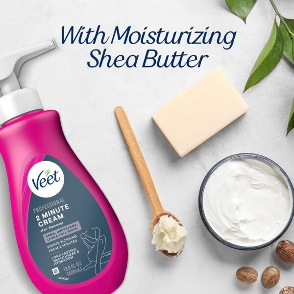 VEET Professional 2 Minute Hair Removal Cream For All Skin Types with Shea Butter | Effective Full Bikini Hair Removal, Pubic Hair Removal Gel | Dermatologically Tested | 13.5 FL OZ Bottle w/Spatula
