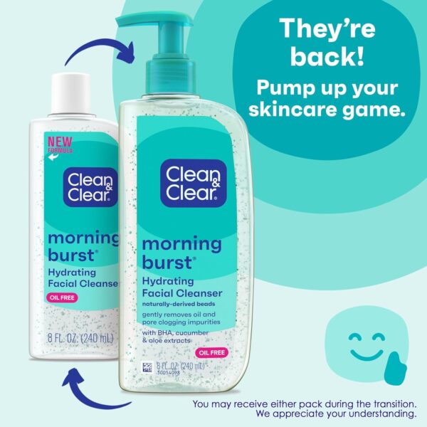 Clean & Clear 2-Pack Day & Night Daily Face Cleansers, Morning Burst Hydrating Facial Cleanser & Night Relaxing Deep Cleansing Face Wash, Oil-Free & Won't Clog Pores, 2 x 8 fl. oz