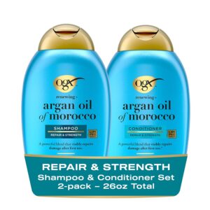 OGX Renewing + Argan Oil of Morocco Shampoo & Conditioner Set, Damage Repairing Shampoo & Conditioner Helps Strengthen & Repair Dry, Damaged Hair, Sulfate-Free Surfactants, 13 fl. Oz, 2 Pack