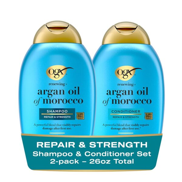 OGX Renewing + Argan Oil of Morocco Shampoo & Conditioner Set, Damage Repairing Shampoo & Conditioner Helps Strengthen & Repair Dry, Damaged Hair, Sulfate-Free Surfactants, 13 fl. Oz, 2 Pack