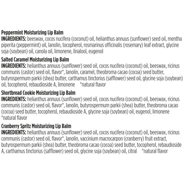 Burt's Bees Lip Balm, 100% Natural Origin, Peppermint, Salted Caramel, Shortbread Cookie and Cranberry Spritz Moisturizing Lip Balms (4-Pack)
