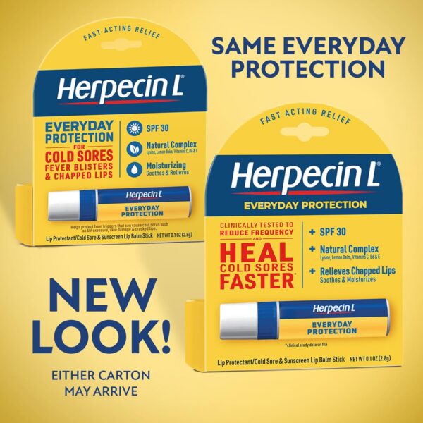 Herpecin L Lip Balm Stick with SPF30 and Lysine; Protects & Treats Cold Sores & Fever Blisters, Chapped Lips, 0.1oz - 2 Pack