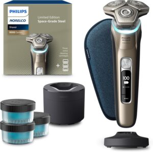 Philips Norelco Shaver Series 9000 Space Grade Edition, Wet & Dry Electric Shaver, with Lift & Cut Shaving System, Pop-up Trimmer, Cleaning Pod & 3 Cartridges, Charge Stand & Travel Case, S9979/92