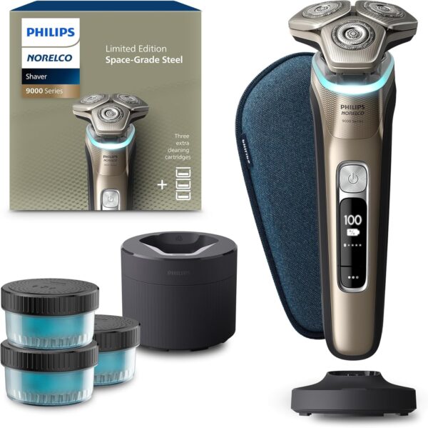 Philips Norelco Shaver Series 9000 Space Grade Edition, Wet & Dry Electric Shaver, with Lift & Cut Shaving System, Pop-up Trimmer, Cleaning Pod & 3 Cartridges, Charge Stand & Travel Case, S9979/92