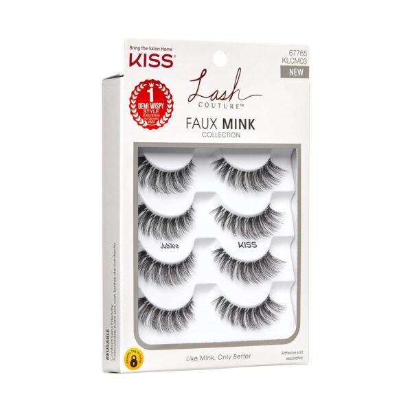 KISS Lash Couture, False Eyelashes, 'Jubilee', 10 mm, Includes 4 Pairs Of Lashes, Contact Lens Friendly, Easy to Apply, Reusable Strip Lashes, Glue On