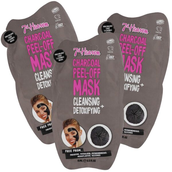 7th Heaven Charcoal Peel-Off Detoxifying Mask, 3-Pack of 0.3 FL Oz each, 3 Sachets