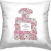Stupell Industries Pink Rose Floral Perfume Bottle Designer Fashion Outdoor Printed Pillow, 18 x 18