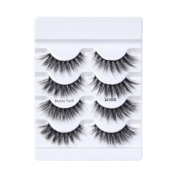 KISS Lash Couture 3D Matte False Eyelashes, 'Matte Twill', 14 mm, Includes 4 Pairs Of Lashes, Contact Lens Friendly, Easy to Apply, Reusable Strip Lashes