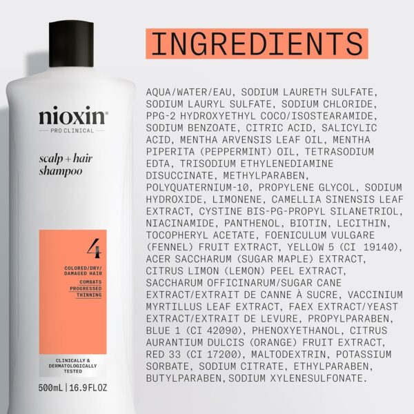 Nioxin System 4 Scalp + Hair Thickening Shampoo for Colored, Dry, & Damaged Hair with Progressed Thinning | Maintain Vibrant Color | Cleanse, Nourish & Boost Hair Density with Niacinamide & Biotin