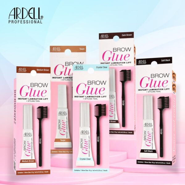Ardell Brow Glue Crystal Clear, Instant Lamination Lift with Dual Sided Styling Brush, All day Extreme Hold Clear Eyebrow Gel for Fluffy, Defined Brows, 0.35 oz