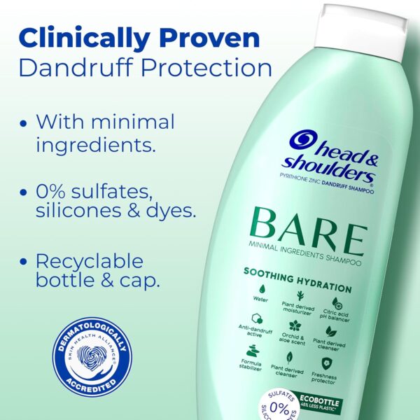 Head & Shoulders BARE Dandruff Shampoo Twin Pack, Soothing Hydration, Sulfate-Free, Silicone-Free, Dye-Free, Eco-Friendly Bottles, Safe for All Hair Types, 13.5 Fl Oz Each (Set of 2)