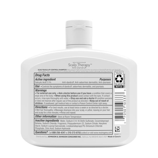 Neutrogena Scalp Therapy Anti-Dandruff Shampoo for Scalp Build-up Control, 2.5% salicylic acid, with Apple Cider Vinegar Fragrance, 12 fl oz