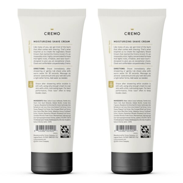 Cremo Shaving Cream Mens, Astonishingly Superior Ultra-Slick Shaving Cream for Men, Fights Nicks, Cuts And Razor Burn, 6 Fl Oz (2 Pack)