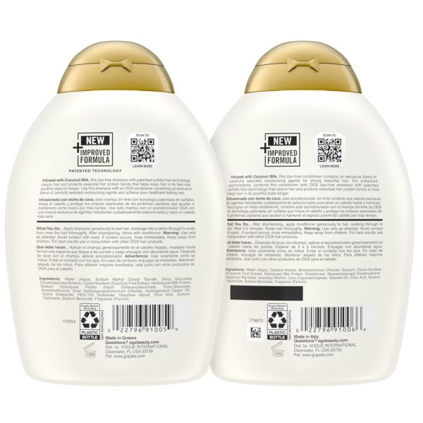OGX Nourishing + Coconut Milk Shampoo & Conditioner Set, Hydrating & Restoring, Moisturizes for Soft Hair After the First Use, Sulfate-Free Surfactants, 2 Items, 2 x 13 fl. Oz