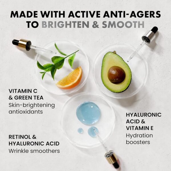 Eclat Skincare Face Serum Set – Vitamin C, Retinol, Hyaluronic Acid for Hydration & Anti-Aging – Brightening & Firming Facial Serums – 3 Pack Face Care Set