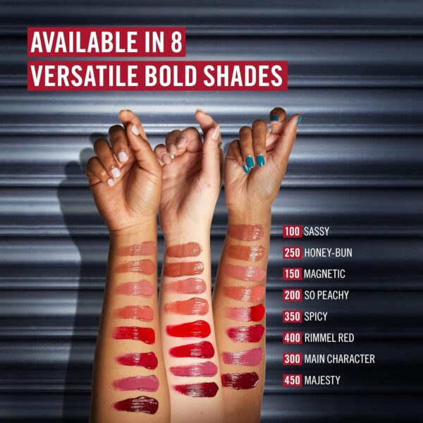 Rimmel Thrill Seeker Lip Latex, 350 Spicy, Liquid Lipstick, Lipgloss, Lip Colour, Hyaluronic Lipstick, Lip Stain, Smooth Shine, Hydration, Hyaluronic Acid, Vitamin E, Aloe Vera, 0.2oz