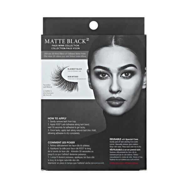 KISS Lash Couture 3D Matte False Eyelashes, 'Matte Twill', 14 mm, Includes 4 Pairs Of Lashes, Contact Lens Friendly, Easy to Apply, Reusable Strip Lashes