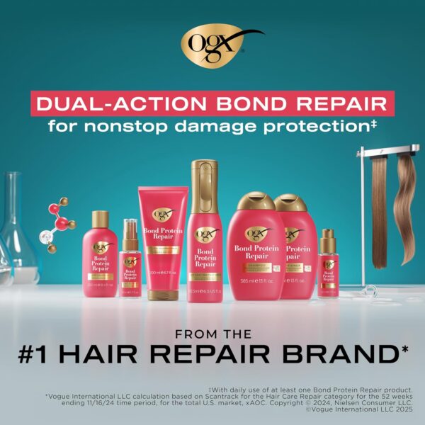 OGX Repair + Protect Bond Protein Repair Shampoo + Conditioner, Targets Damaged Areas of Hair for Effective Bond Repair, Sulfate-Free Surfactants, 13 fl. Oz (Pack of 2)