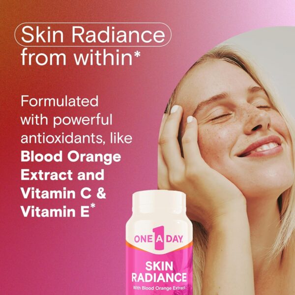 One A Day Skin Radiance, Skin Supplement to Support Hydration & Glow with Blood Orange Extract & Collagen Health with Vitamin C & Vitamin E, 30 Capsules