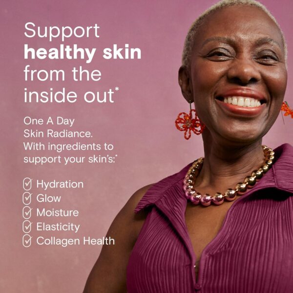 One A Day Skin Radiance, Skin Supplement to Support Hydration & Glow with Blood Orange Extract & Collagen Health with Vitamin C & Vitamin E, 30 Capsules