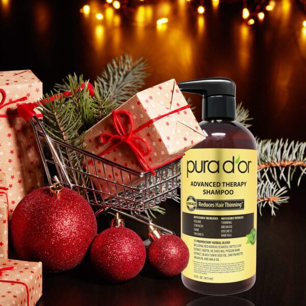 PURA D'OR 16 Oz Advanced Therapy Shampoo Reduces Hair Thinning & Increases Volume, No Sulfate, Biotin Shampoo Infused with Argan Oil, Aloe Vera for All Hair Types, Men & Women