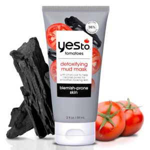Yes To Tomatoes Clear Skin Detoxifying Charcoal Mud Mask For Acne Prone Skin Draw Out Impurities And Prevent Breakouts Contains Salicylic Acid 96 Natural Ingredients, Red, Tomato, 2.006 Fl Oz